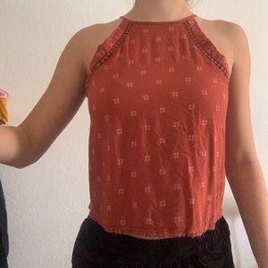 scarlet halter top with tribal designs